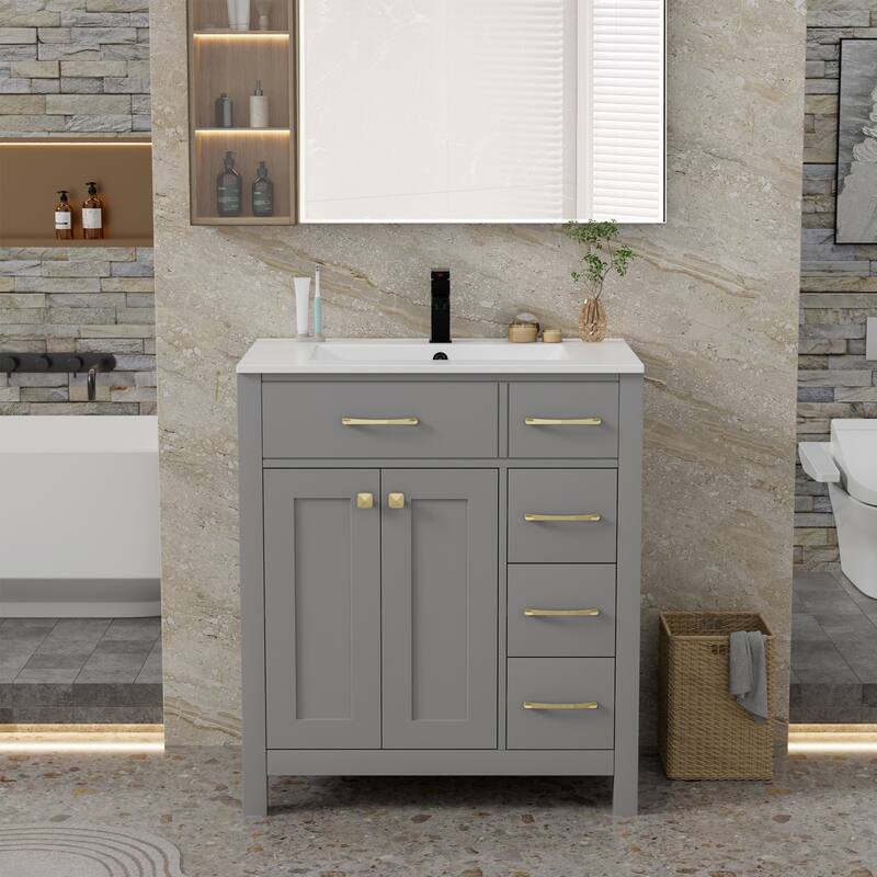 Modern Bathroom Vanity with Sink &amp; Faucet Storage Cabinet Set ...